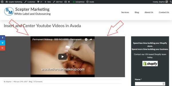 Avada youtube video insert screenshot after 600