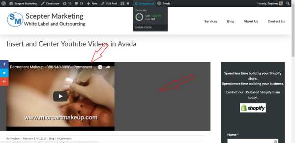 Avada youtube video insert screenshot before 600