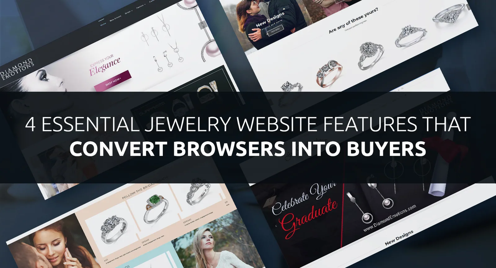 Blog graphic reading 4 Essential Jewelry Website Features That Convert Browsers Into Buyers