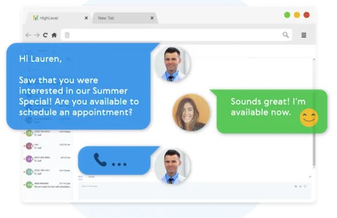 GoHighLevel conversations inbox with two-way SMS