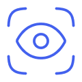 Blue eye icon framed by four corner brackets