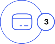 White Label Websites 6 Blue credit card outline beside a circle containing the number 3