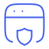 Blue icon of a computer monitor with a shield on the screen