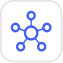 Blue connected nodes icon representing a network