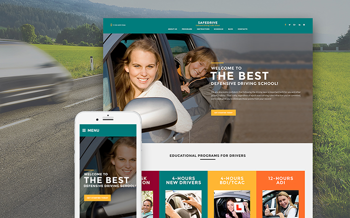 Education Wordpress Themes: Top 15 to Launch an Educational Website 201 SafeDrive - Driving School Responsive WordPress Theme