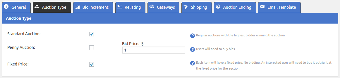 WordPress Auction Website: How to Create One Using the WP Auction Software Plugin 18 Multiple auction types