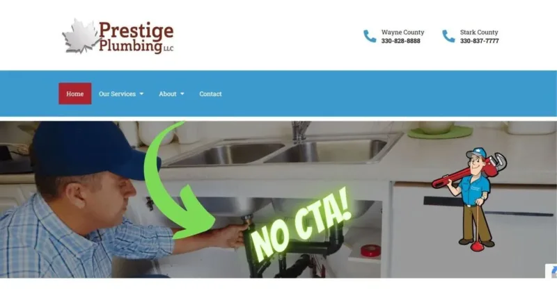 7 Key Elements of a High-Converting Plumber Website Design 39 Plumber website design No CTA