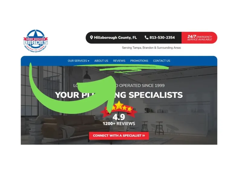 7 Key Elements of a High-Converting Plumber Website Design 37 Plumber website design navigation links 800x571 1