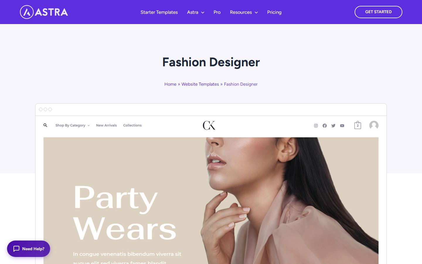 Astra fashion WordPress theme homepage