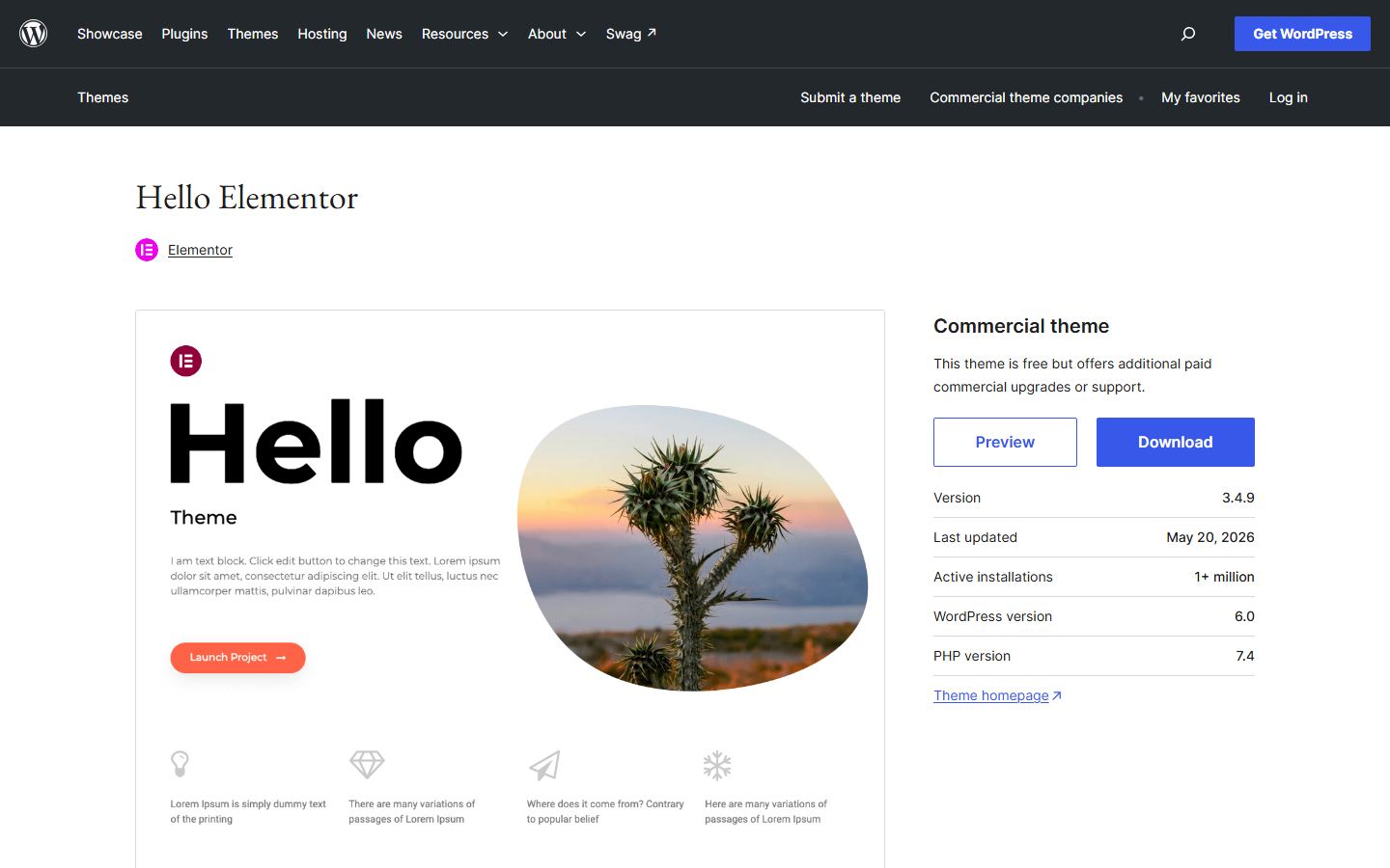 Hello Theme with Elementor fashion WordPress theme homepage