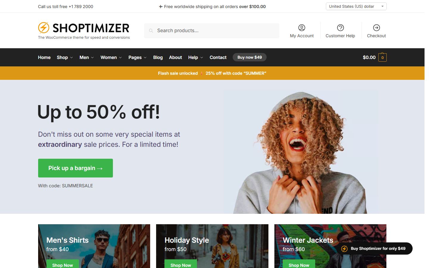 Shoptimizer fashion WordPress theme homepage