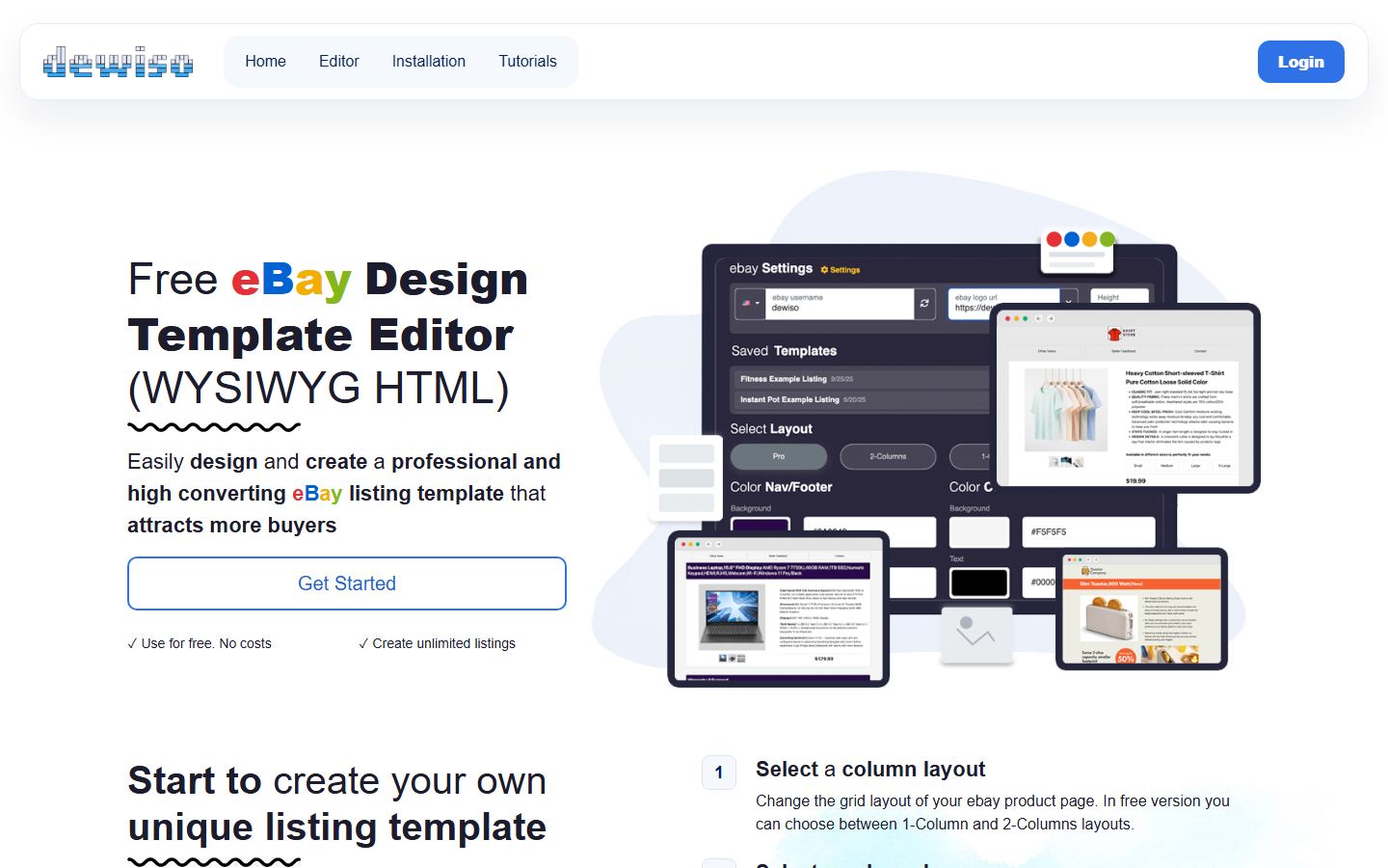 Dewiso eBay Template Editor demo homepage