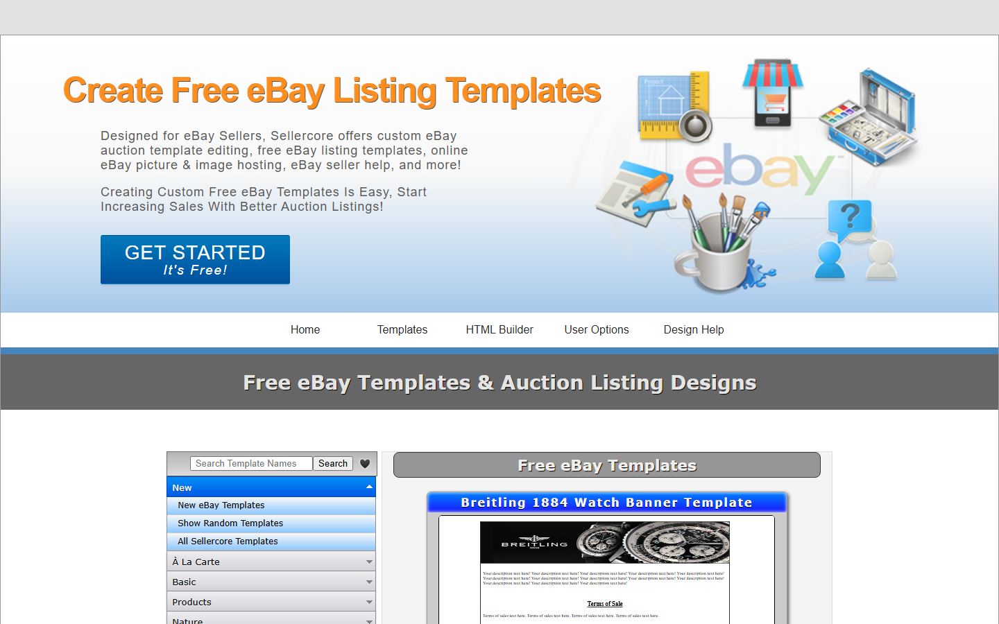 Sellercore free eBay templates demo homepage