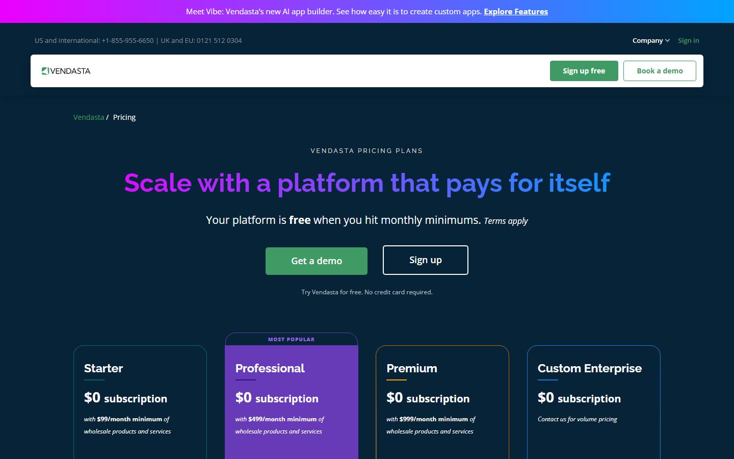 Vendasta demo homepage