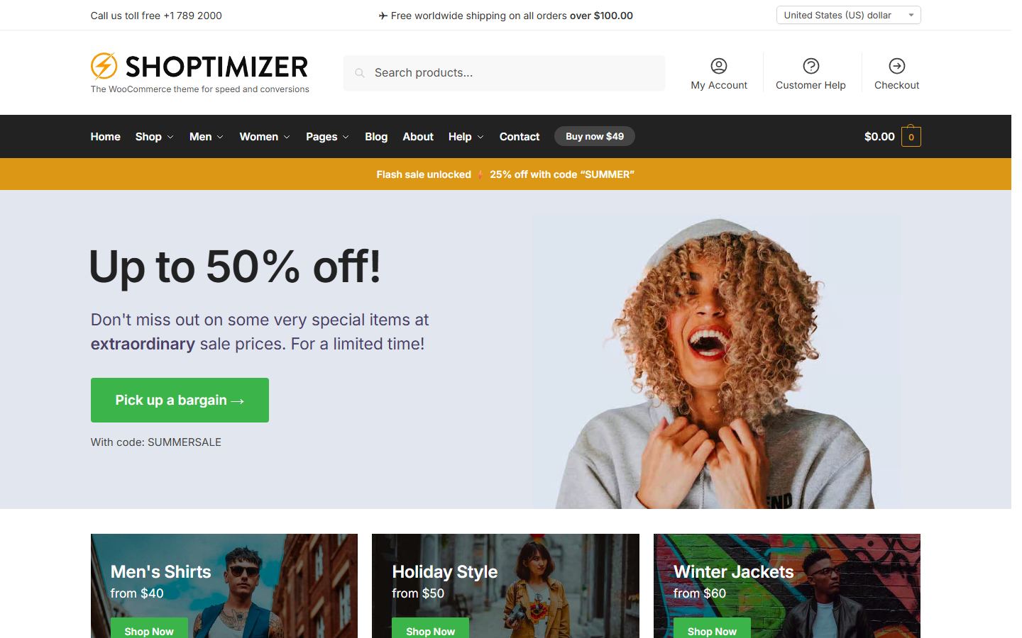 Shoptimizer demo homepage